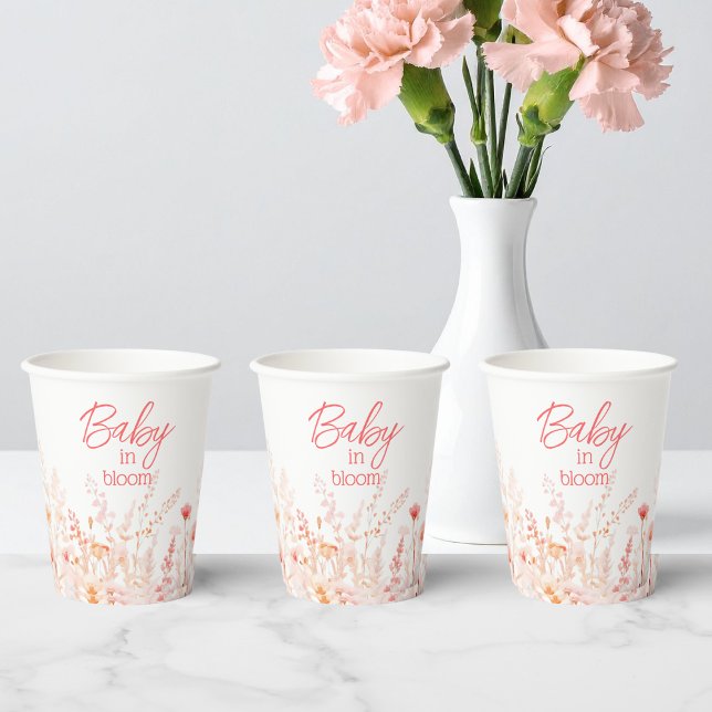 Gobelets En Papier Boho Wildflower Baby in Bloom GIrl Baby Shower  (Créateur téléchargé)