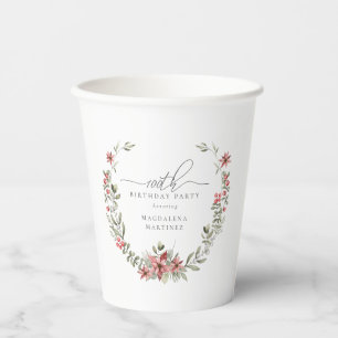 Gobelets En Papier Boho Winter Greenery Red Floral 100e anniversaire