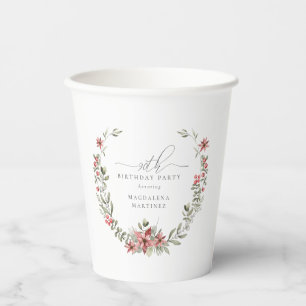Gobelets En Papier Boho Winter Greenery Red Floral 90e anniversaire