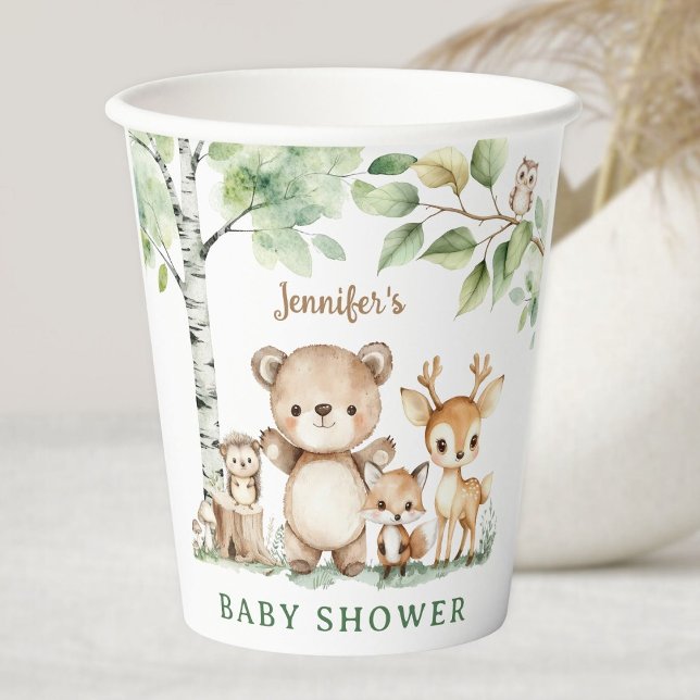 Gobelets En Papier Bois Baby shower Belle Forêt Animaux (Créateur téléchargé)