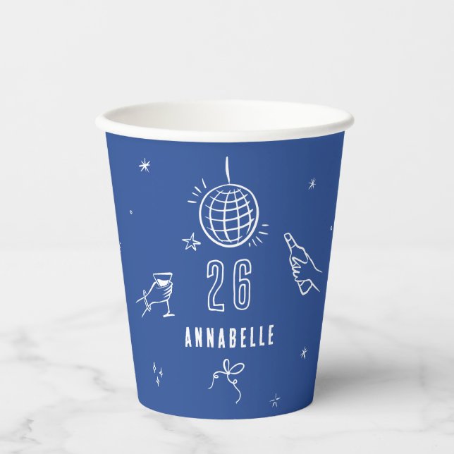 Gobelets En Papier boisson d'anniversaire dessinée à la main blanche (Recto)