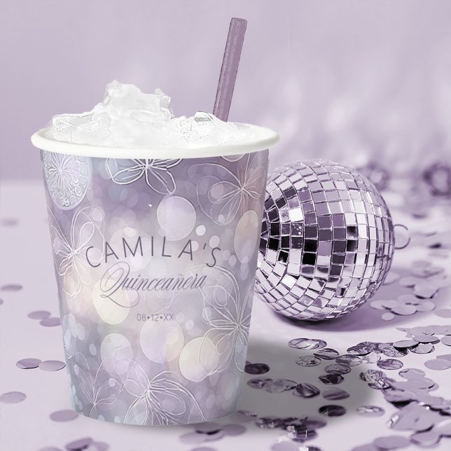 Gobelets En Papier Bokeh et papillon Quinceanera ID1030 (Créateur téléchargé)
