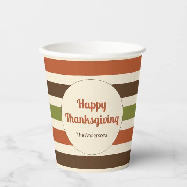 Gobelets En Papier Bon thanksgiving Automne Couleurs Rayures (Recto)