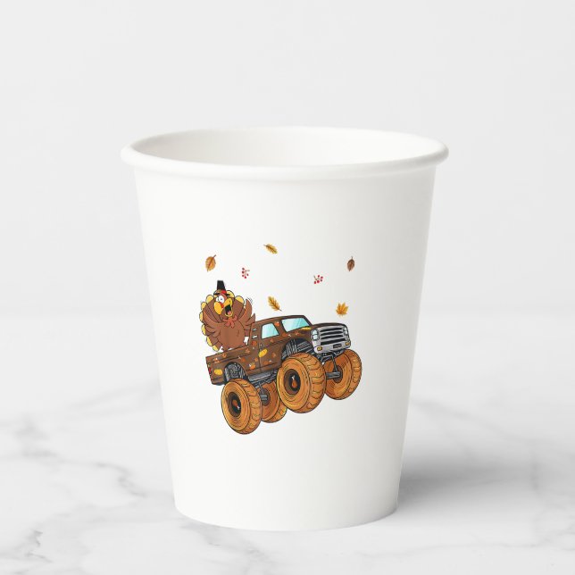 Gobelets En Papier Bon thanksgiving Turquie équitation Monster Truck  (Recto)