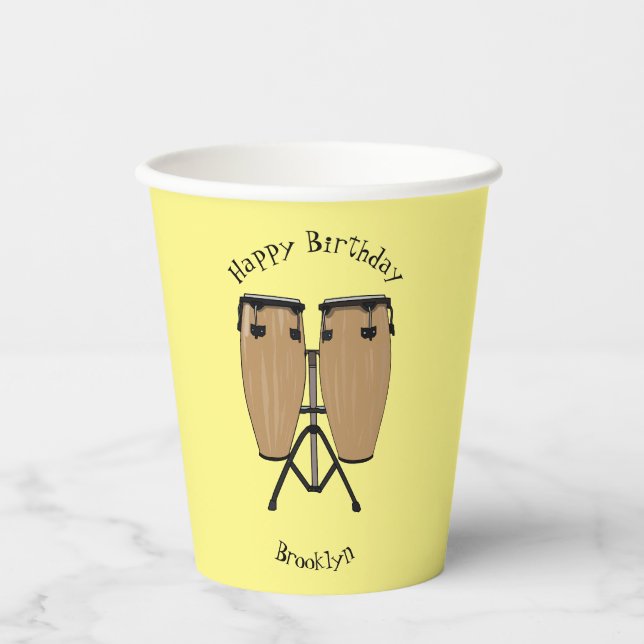 Gobelets En Papier Bongo, dessin animé de batterie (Recto)