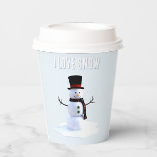 Gobelets En Papier Bonhomme de neige avec chapeau et écharpe. J'aime