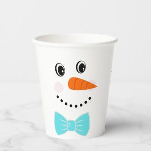 Gobelets En Papier Bonhomme de neige visage heureux noeud papillon bl