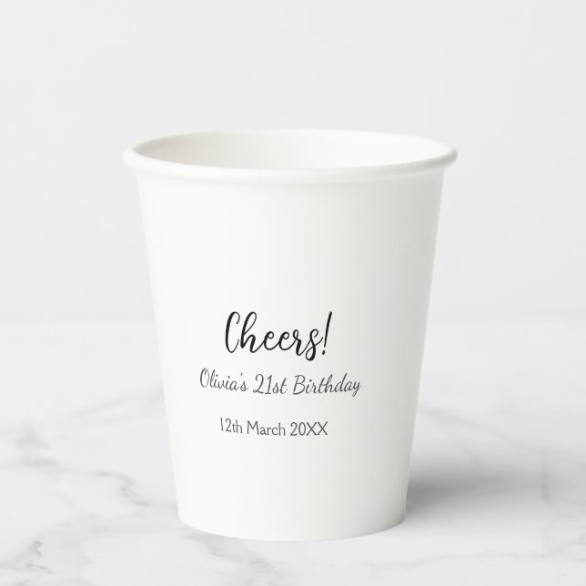 Gobelets En Papier Bonjour 21e anniversaire ajouter nom date simple m (Recto)