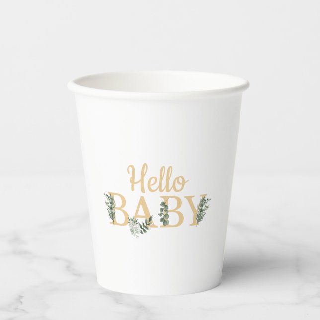 Gobelets En Papier Bonjour Bébé Eucalyptus (Recto)