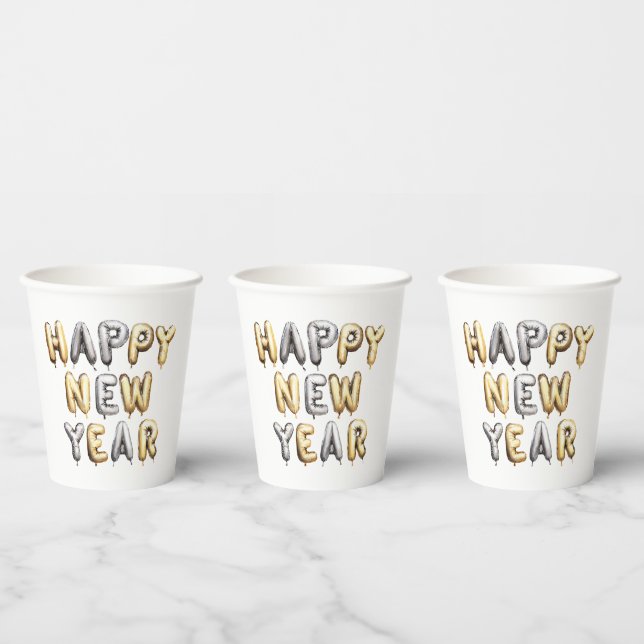 Gobelets En Papier Bonne année gris or (Multi)