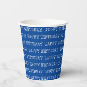 Gobelets En Papier Bonne fête d'anniversaire bleu et blanc motif mode