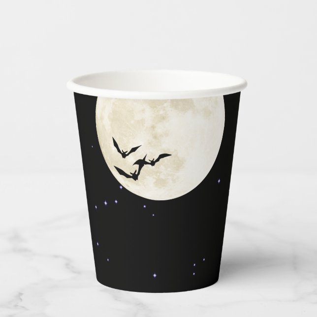 Gobelets En Papier Bonne Pleine lune Halloween chauves-souris (Recto)