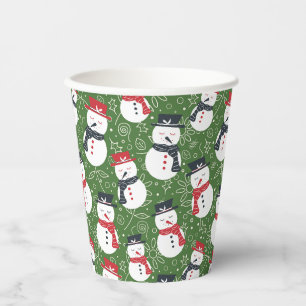 Gobelets En Papier Bonshommes de neige détendus - motif de Noël rouge