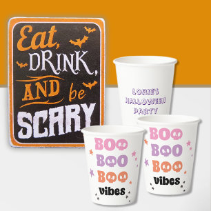 Gobelets En Papier BOO BOO Vibes Halloween Nom personnalisé