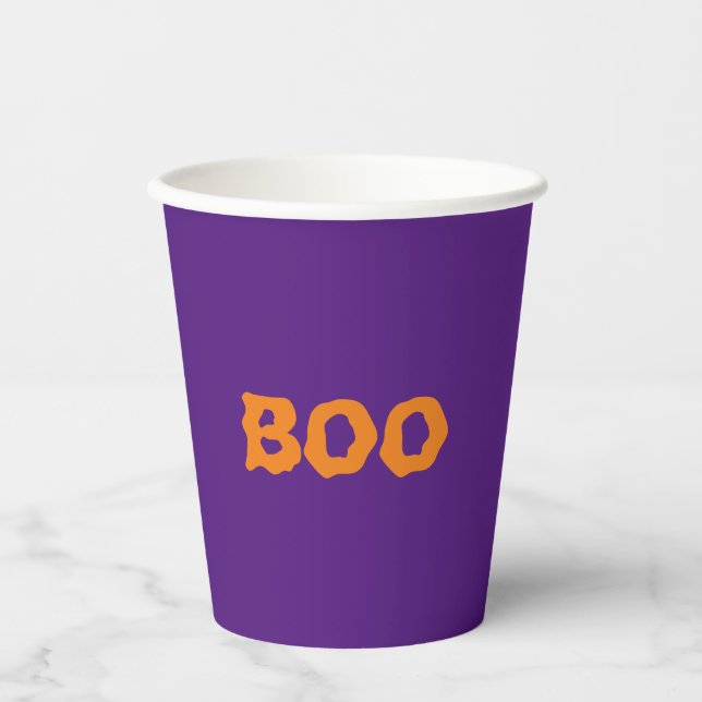 Gobelets En Papier Boo orange et violet éffrayant Halloween (Recto)
