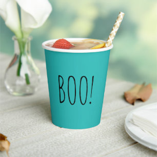 Gobelets En Papier Boo turquoise et noir minimaliste simple Halloween