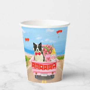 Gobelets En Papier Border Collie Chien Saint-Valentin Camion Cœurs