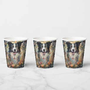 Gobelets En Papier Border Collie d'Halloween avec citrouilles effraya