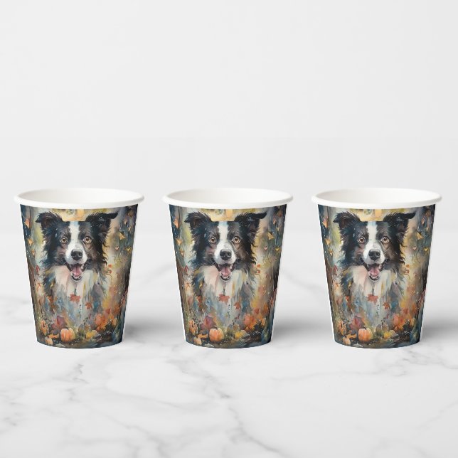 Gobelets En Papier Border Collie d'Halloween avec citrouilles effraya (Multi)