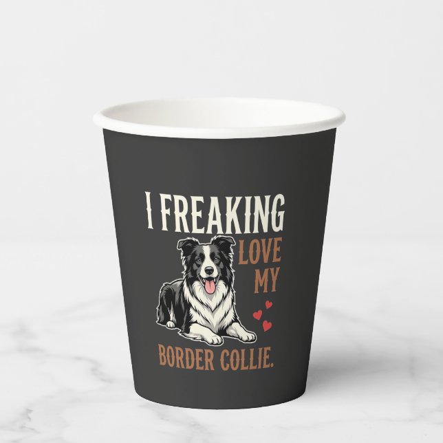 Gobelets En Papier Border Collie drôle d'amour de chien (Recto)