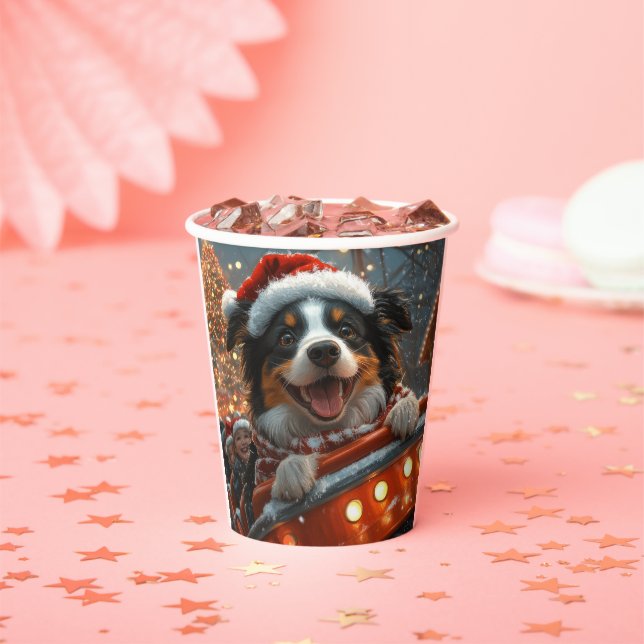 Gobelets En Papier Bordure Collie Dog Roller Dessous de verre Noël (Insitu)