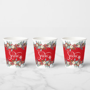 Gobelets En Papier Bordure des fleurs de Noël-Laisser la neige typogr
