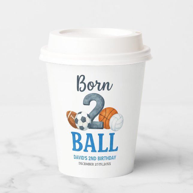 Gobelets En Papier Born To Ball Sports Second Birthday  (Recto)