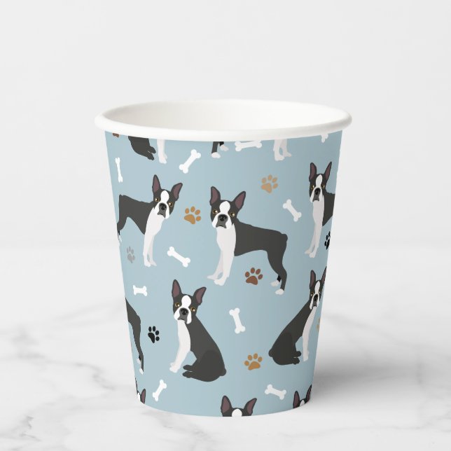 Gobelets En Papier Boston Terrier Bones and Paws (Recto)