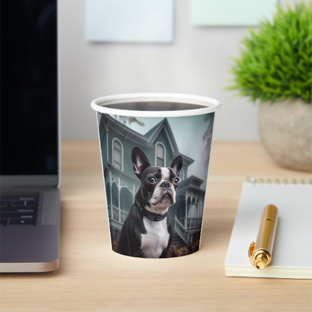 Gobelets En Papier Boston Terrier Halloween Épouvantable (Insitu)