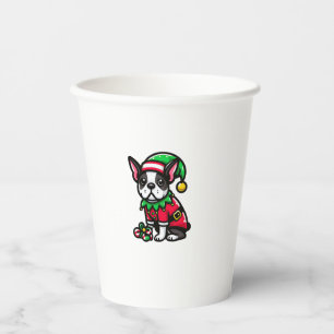 Gobelets En Papier Boston Terrier Noël Elf Funny Chien Xmas