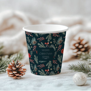 Gobelets En Papier Botaniques d'hiver Noël Monogramme