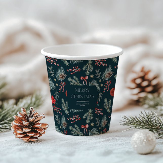 Gobelets En Papier Botaniques d'hiver | Noël Monogramme (Créateur téléchargé)