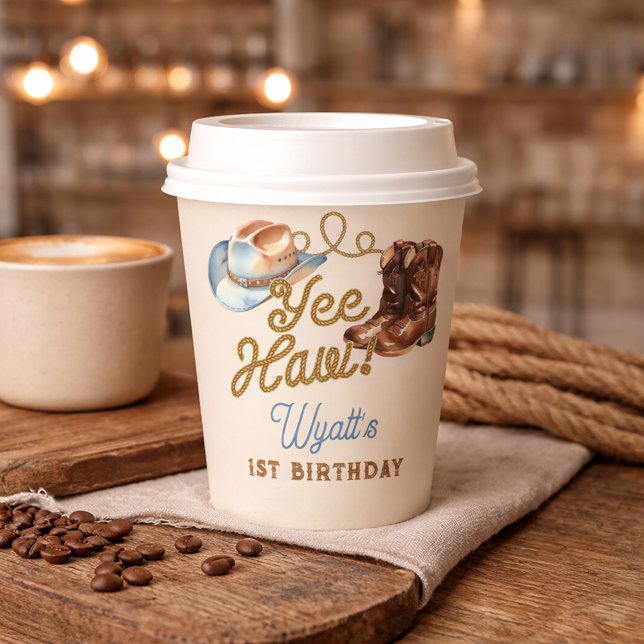 Gobelets En Papier Bottes de Cowboy Premier Rodéo Anniversaire (Cowboy Boots First Rodeo Birthday Paper Cups)