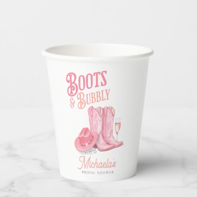 Gobelets En Papier Bottes et bulles Fille de cow-boy de l'Ouest Rose  (Recto)