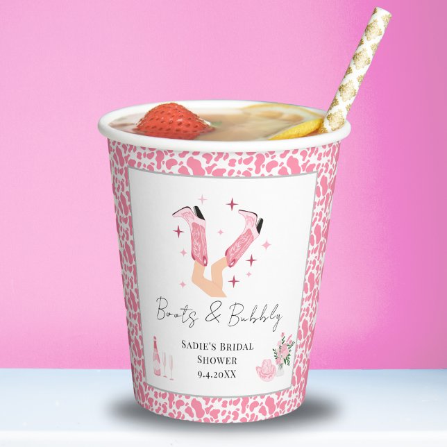 Gobelets En Papier Bottes et Fêtes des mariées Bubbly rose Cowboy (Créateur téléchargé)