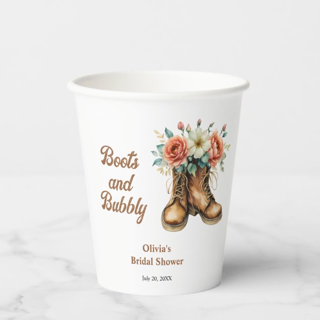 Gobelets En Papier Bottes et pétillant Réception de mariage rustique  (Recto)