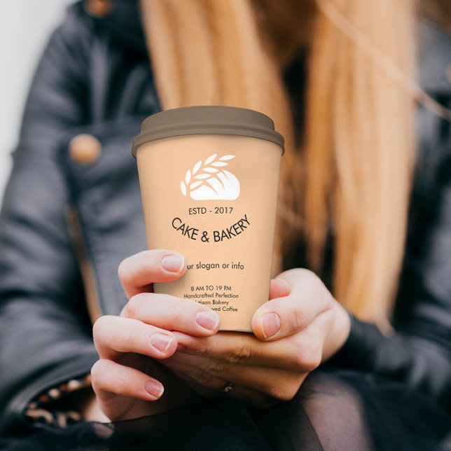 Gobelets En Papier Boulangerie Logo Affaires Texte noir rose moderne (Bakery Logo Business Black Text Pink Modern Paper Cups)