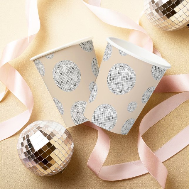 Gobelets En Papier Boule de disco rétro argent et beige pour enterrem (Créateur téléchargé)