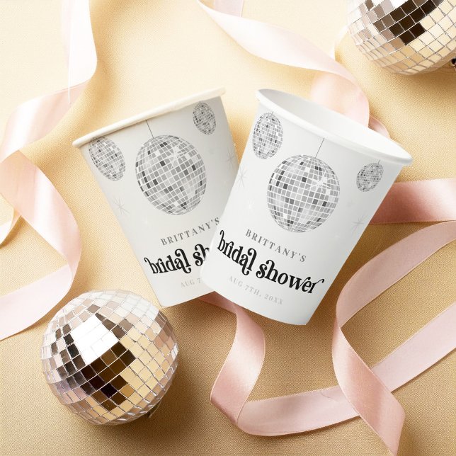 Gobelets En Papier Boule de disco rétro argent Mariage Groovy Shower  (Créateur téléchargé)