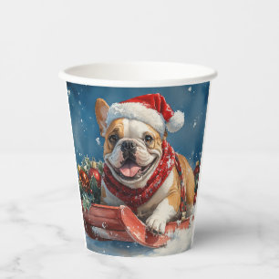 Gobelets En Papier Bouledogue en traîneau Laissez tomber la neige Noë