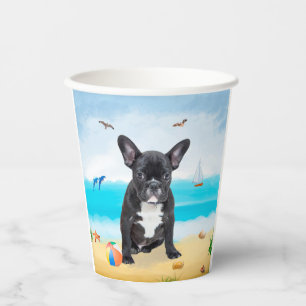 Gobelets En Papier Bouledogue français sur la plage