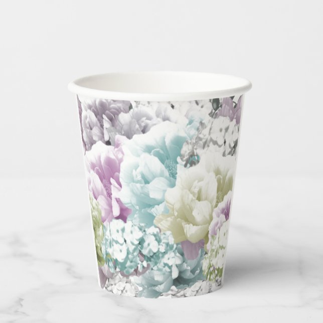 Gobelets En Papier Bouquet de fleurs pastel mixte (Recto)