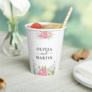 Gobelets En Papier Bouquet de jardin Floral Sélection Mariage tasse d