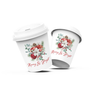Gobelets En Papier Bouquet joyeux Vibe de Noël Fleurs et Pommes