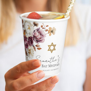 Gobelets En Papier Bourgogne automne automne Bat mitzvah floral