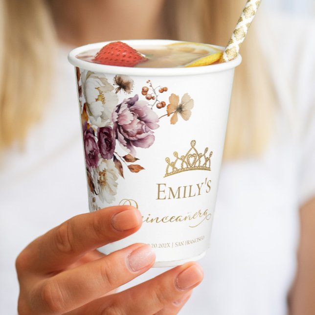 Gobelets En Papier Bourgogne Automne automne Quinceanera Floral (Créateur téléchargé)