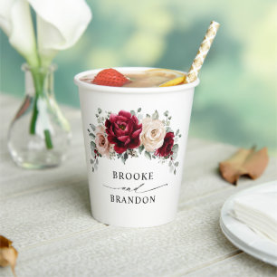 Gobelets En Papier Bourgogne Champagne Ivory Mauve Rose Floral Mariag