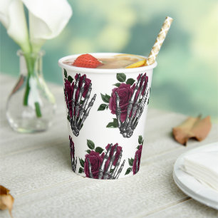 Gobelets En Papier Bourgogne Floral Squelette main gothique