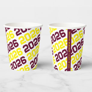 Gobelets En Papier Bourgogne, Jaune sur Blanc Année de Promotion Dipl