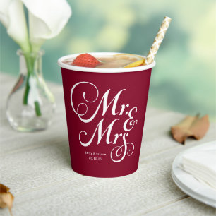 Gobelets En Papier Bourgogne Monsieur & Madame mariage rustique perso